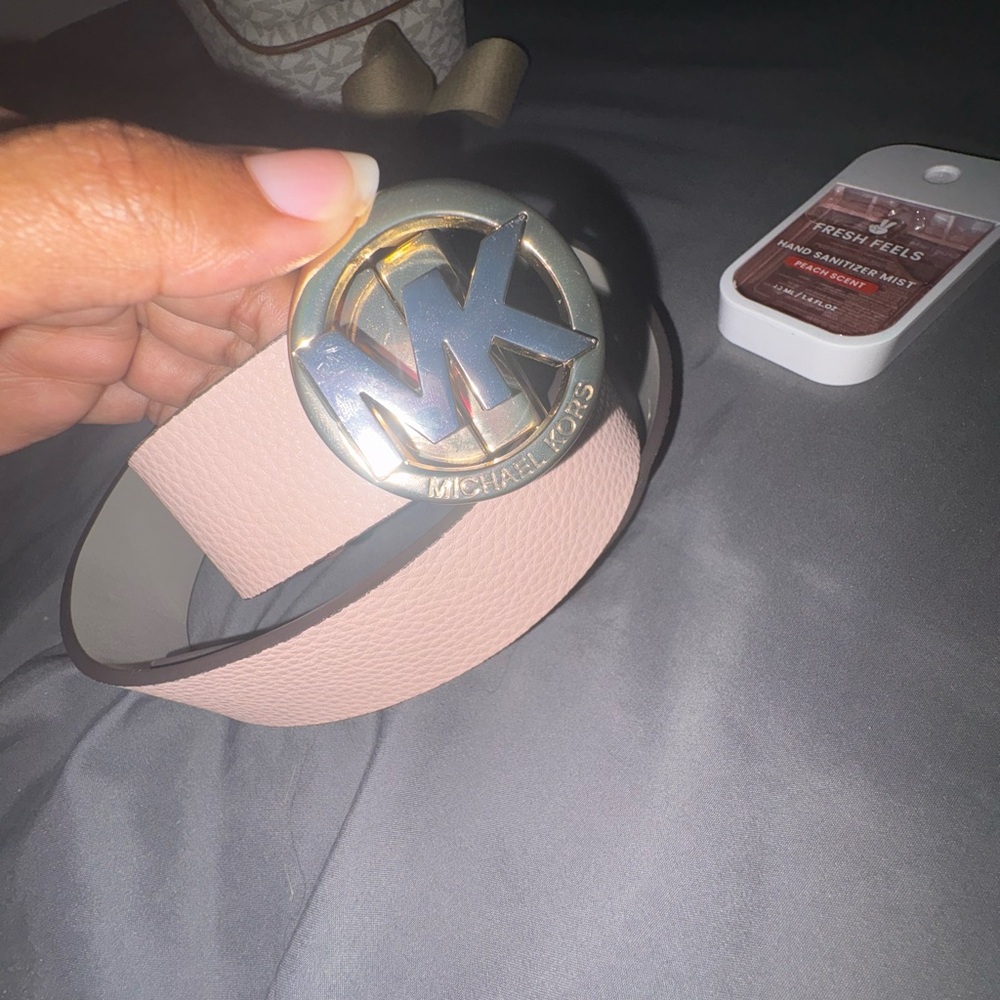 Michael Kors Blush Belt with gold Logo Buckle